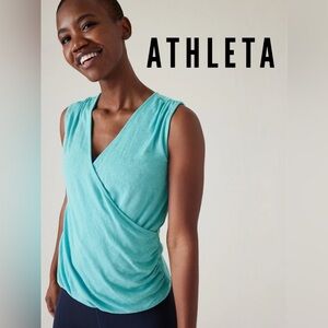 Athleta V-Neck Breezy Wrap Tank Gulf GreenTurquoise Teal Size Large EUC